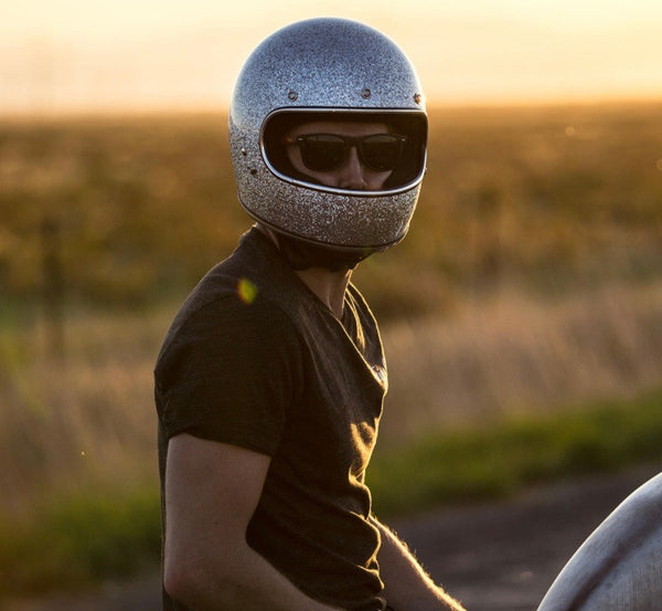 billet silver motorcycle helmet Biltwell Gringo DOT Helmet: Brite Silverflake – Grifter Company