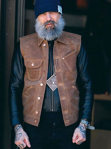 tobacco motorcycle vest Montana Leather - Brown The bottom front is cropped Ringo Leather Vest 3XL /
