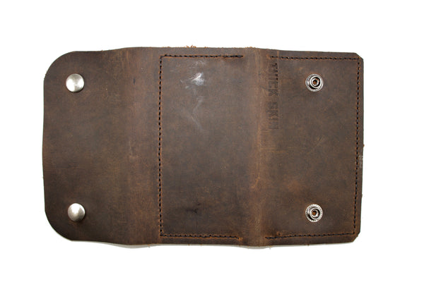 Thick Skin Leather Long Wallet Dark Brown