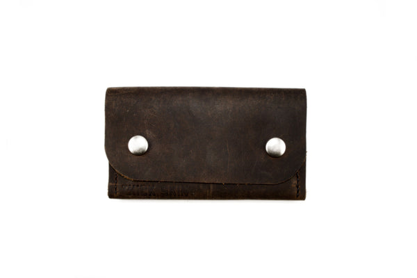 Thick Skin Leather Long Wallet Dark Brown