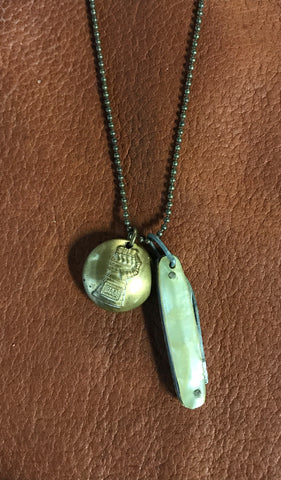 Rust Belt Americana Pocket Knife & Fist Button Necklace