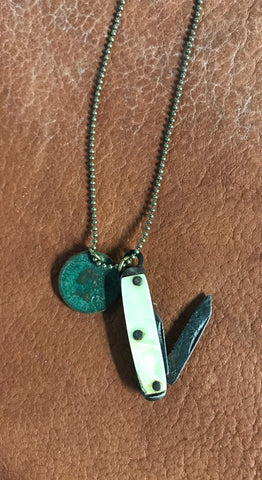 Rust Belt Americana Pocket Knife & Red Penny Necklace
