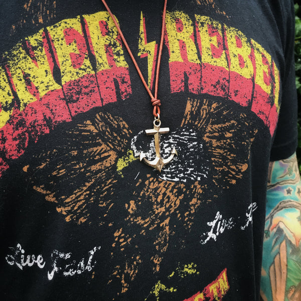 STRENGTH HOLD FAST ANCHOR NECKLACE - BRONZE ON LEATHER CORD