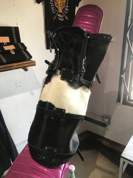 Nutsak 2.0 Sissy Bar Bag: Cow Hide Black and White