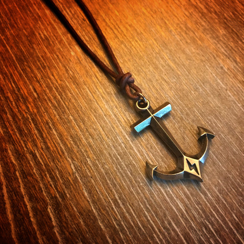 STRENGTH HOLD FAST ANCHOR NECKLACE - BRONZE ON LEATHER CORD